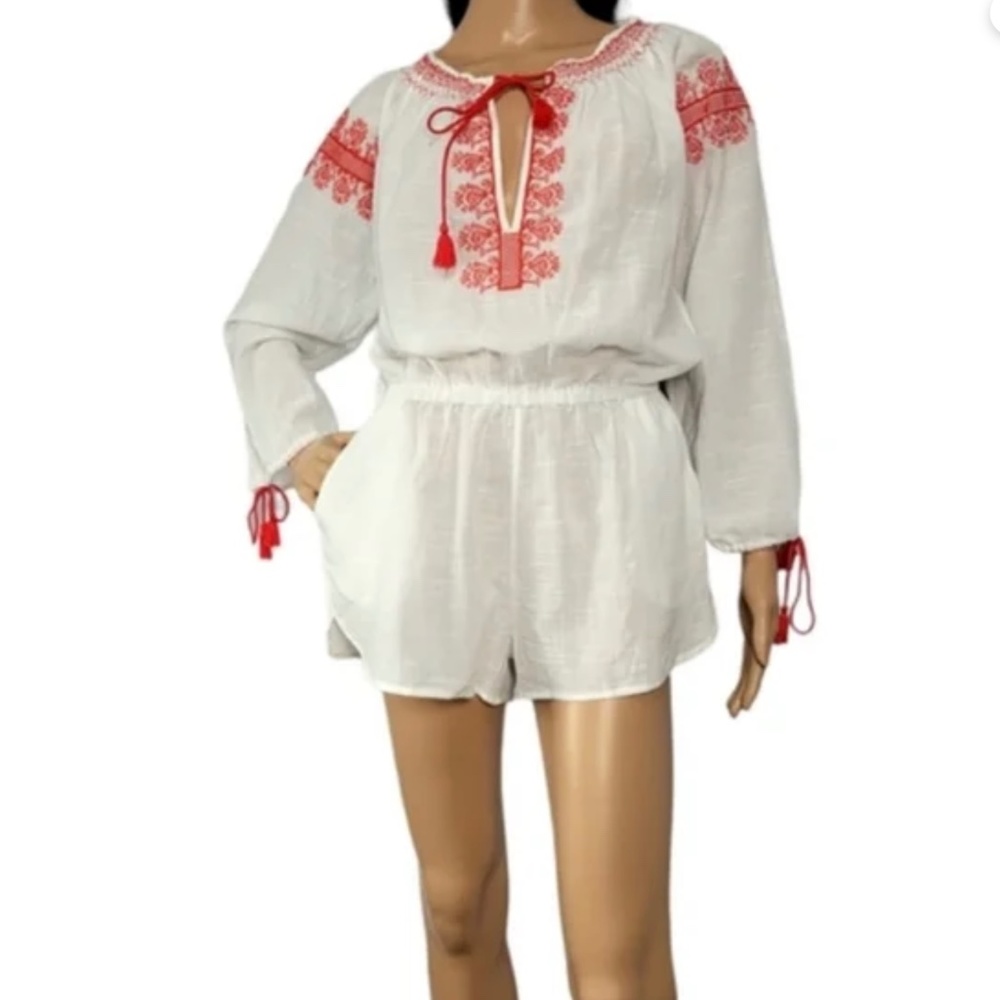 J Crew Embroidered Cotton Linen Beach Romper
